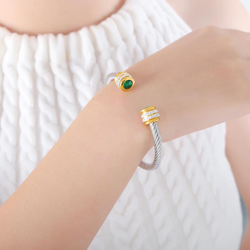 Titanium Steel Multi-Color Zirconia Open Bangle - Cross-Border Stainless Steel Hand Ornament