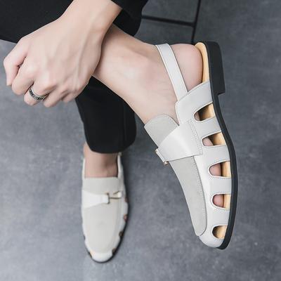 Sommer Herren Klassische Sandalen Schwarz und Weiß Atmungsaktiv Hohl Schnalle Formelle Sandalen Britische Handarbeit Sanda Größe 38-46 Herren Sandalen
