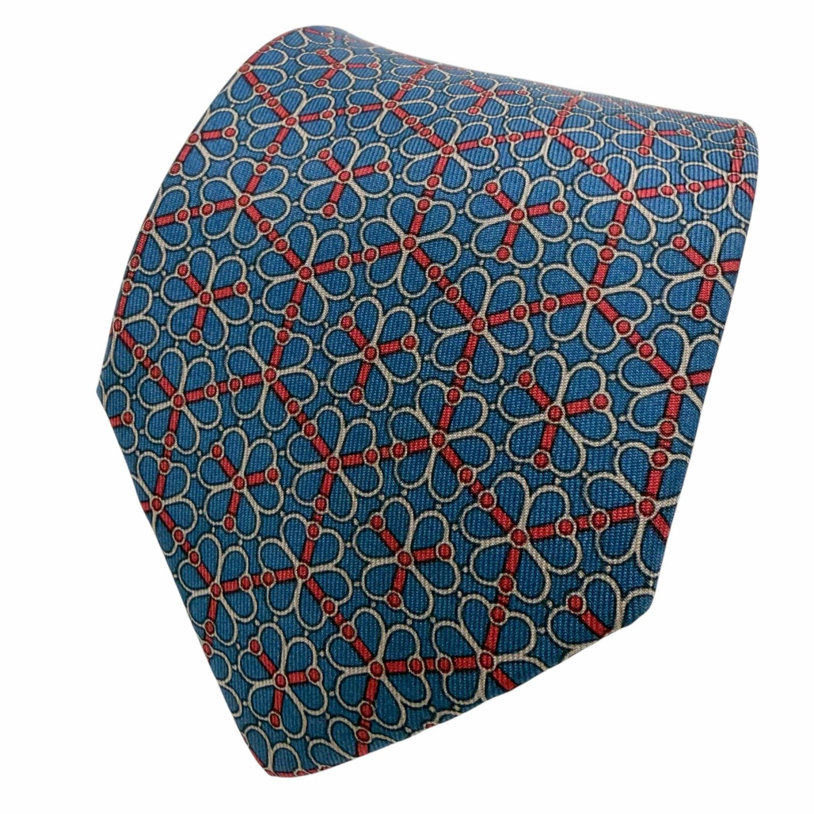 Great HERMES tie Cravate All-over Pattern Navy silk mens Used