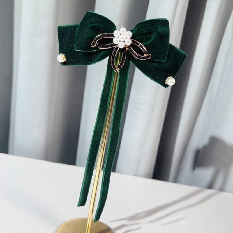 Vintage Style Black/Wine/Dark Green Bowknot Lapel Pin Unique Women' S Brooches Jewelry Exquisite Fashion Pearls Brooch