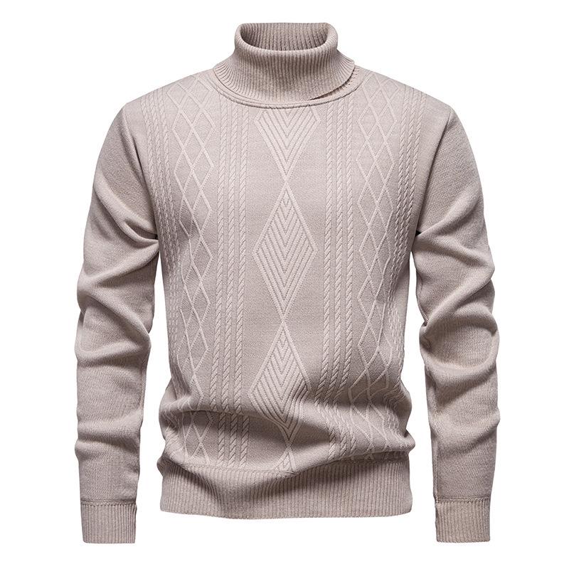 Men's Autumn-Winter Plus Velvet High Neck Sweater - Warm, Thick Knitwear for Middle-Aged Dads