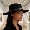 Vintage Western Wide Brim Felt Fedora Hat With Decorative Band For Women And Men