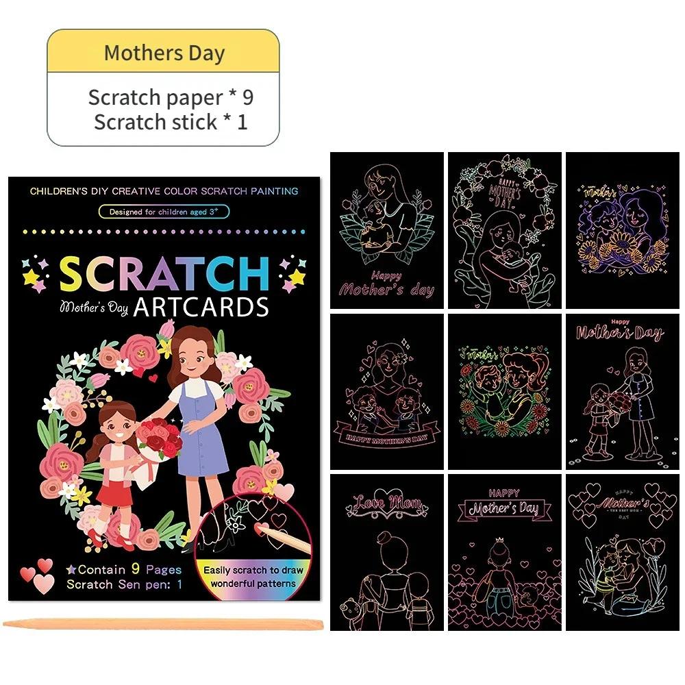 Magisk Regnbågsfärg Skrapkonst Målarpapper Kort Kit Tecknad Ritbräda Färgböcker för Barn DIY Utbildande Leksaker Gåvor