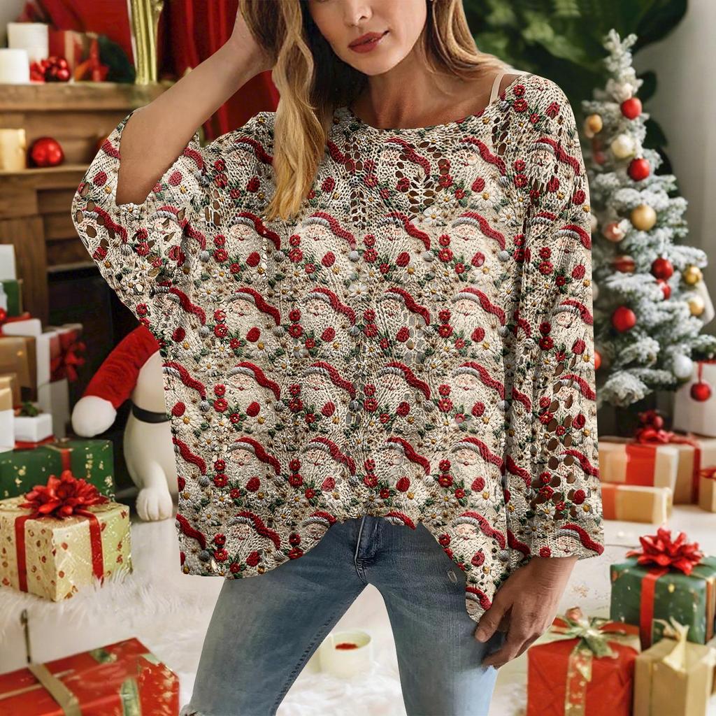 Christmas Crochet Sweater For Women, Christmas Knitted Pullover, Christmas Cozy Fall And Winter Sweater