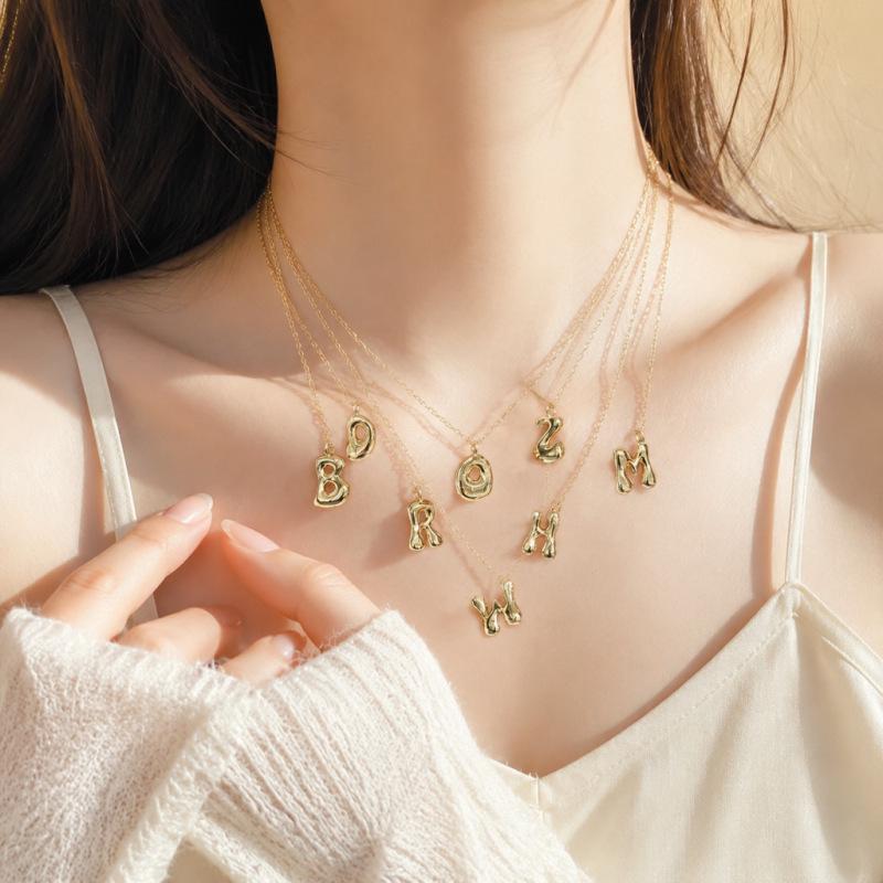 18K Gold Plated Balloon Bubble Hip Hop Necklace with 26 English Letters for Women