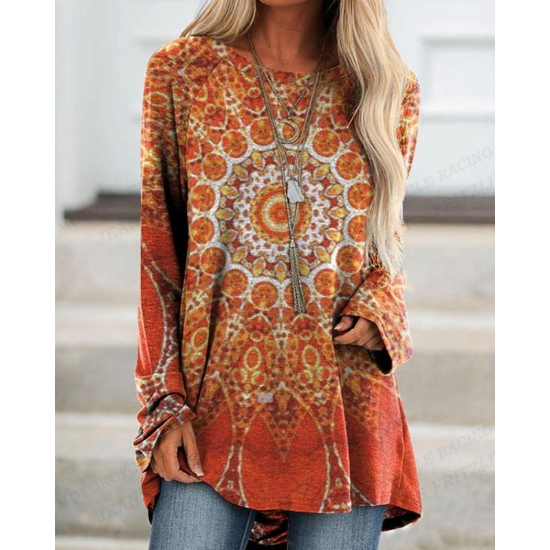 Vintage T Shirt European Pattern 3d Print T-shirt Women Fashion T-shirts Long Sleeve Tops Tees Harajuku Tshirt Ladies Tops Y2k