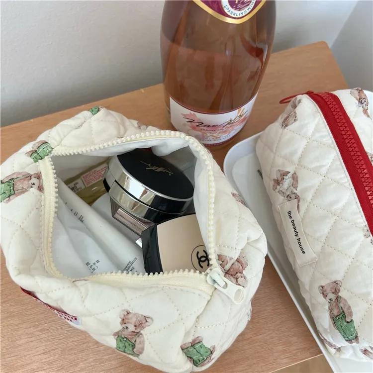 INS Bear Rabbit Makeup Bag Large Capacity Stationery Storage Bag Pen Bag Portable Travel Wash Bag Three Piece Set Makeup Case