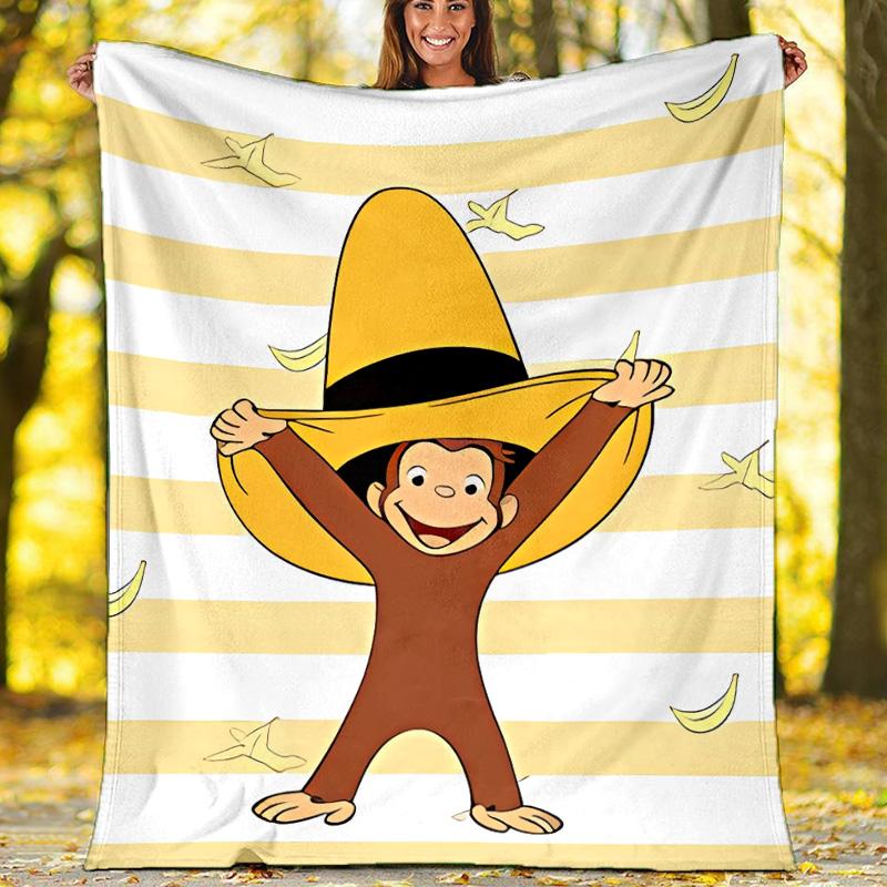 Curious George printed throw blanket—lightweight,soft,warm;versatile blanket for all seasons—perfect as &air-conditioning throw,nap blanket