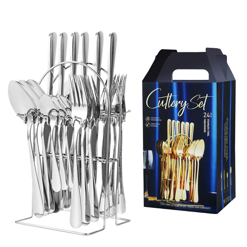 24-teiliges Luxus-Geschirr-Besteck-Set, Edelstahl-Geschirr-Set, Gold-Geschirr-Set, Messer, Gabel, Löffel, Spülmaschinen-Geschirr
