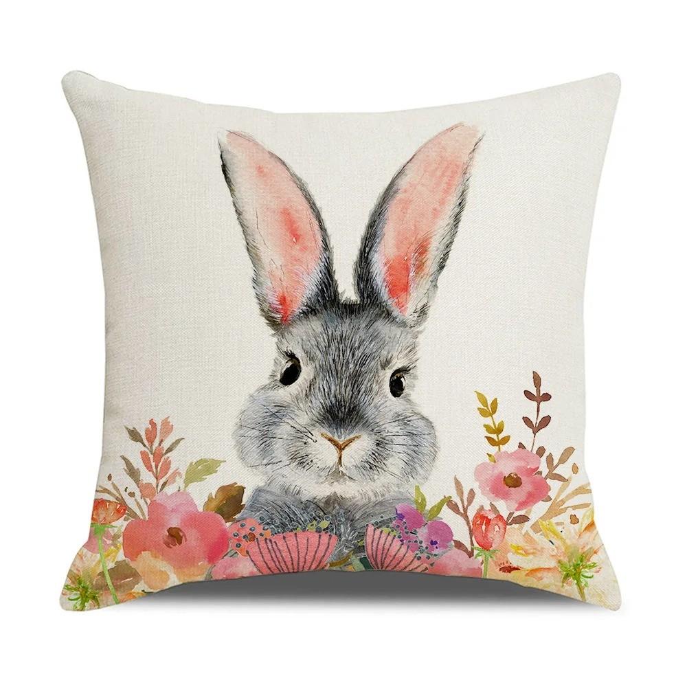 Cute Bunny And Floral Easter Cushion Covers Pattern Cushion Cover Suitable For Sofa Bedroom Car Pillow Cover