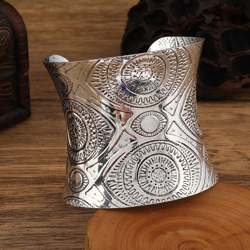 Wide Concave Bracelet Vintage Miao Silver Pattern Bohemian Bracelet Female Personality Exotic Bracelet Accessories