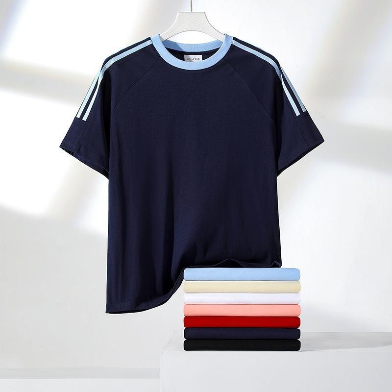 Sommerreines Baumwoll-Kurzarm-T-Shirt, Lockeres T-Shirt im Hongkong-Stil, Reines Baumwoll-Halbarm-Herren-Reines Baumwoll-Kurzarm-T-Shirt