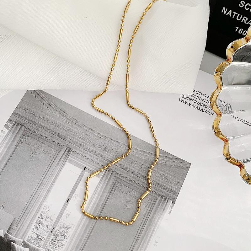 Vergoldete Titanstahl-Rundperlen Feine Kette Choker-Halskette – Koreanischer Schlüsselbein-Kalter Stil für Damen