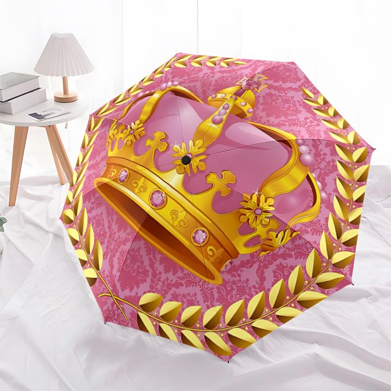 1pc Crown Royal Automatic Folding Umbrella - Portable Collapsible Design, 8-Rib Iron Frame, Durable Fabric Yy251125005