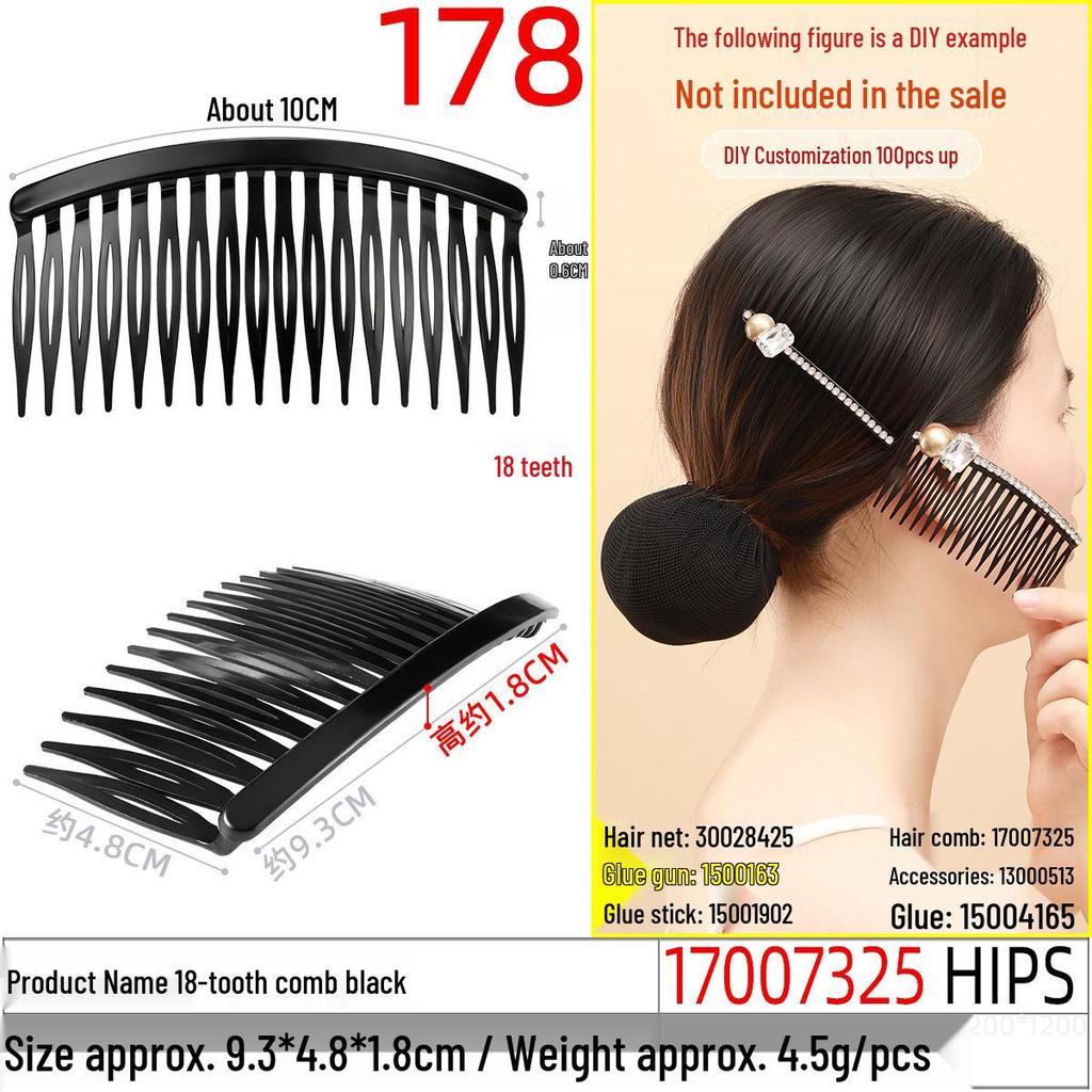 Elegant Large 24-Tooth Flat-Back Black Comb, 11.8cm Hair Clip for Bangs and Updos