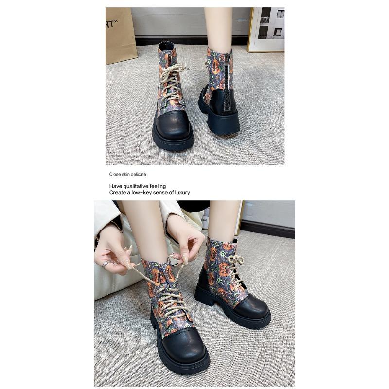 Designer Chunky-Sole Martin Boots for Women New Autumn/Winter Collection Blue Elegant Versatile Niche British Vintage Short Boots