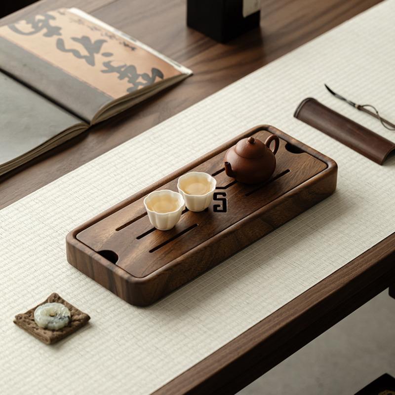 Zen Walnut Rectangular Tea Tray Kung Fu Tea Set Tray Tea Table Water Storage Drainage Type Small Imitation Solid Wood Tea Board