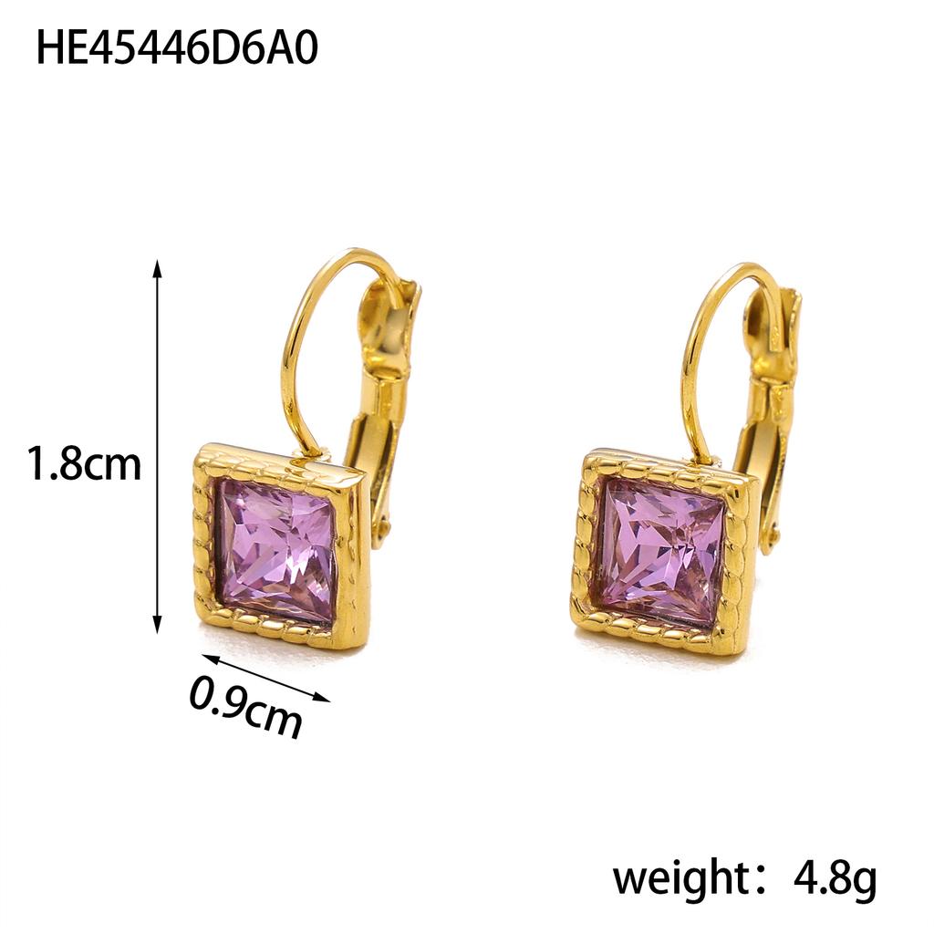 CARLIDANA Minimalist Women New Square Clip Earrings Tarnish Free 18k Gold Plated Stainless Steel Colorful Zircon Hoop Earrings