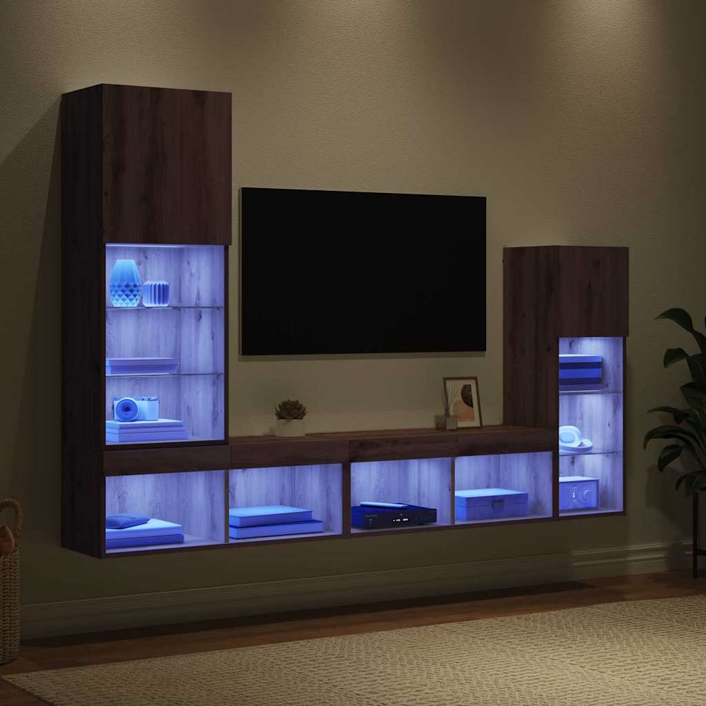 TV Wall Units Wall Mounted 4 pcs Artisan Oak Wood Based Material