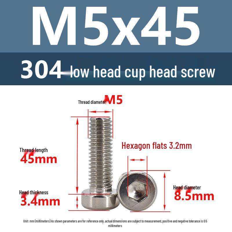 304 Edelstahl Flachkopf Innensechskant Maschinenschrauben M3-M10