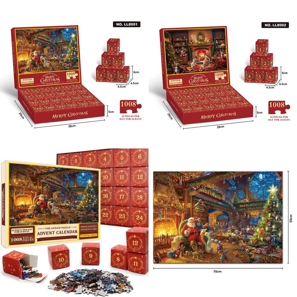 Christmas Puzzle Countdown Calendar 24 Pieces Paper Fun Activity For Kids And Adults