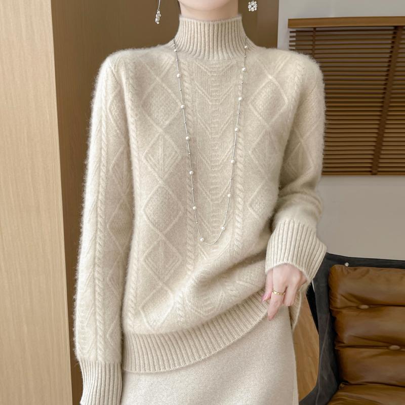 Damski sweter kaszmirowy kaszmir Qinghe 30% kaszmir 70% wełna jesienno-zimowy pulower ciepły i modny