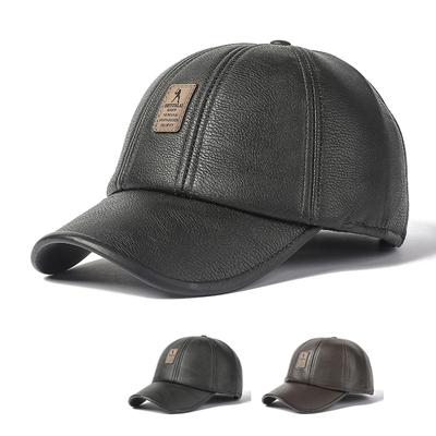 Leather Elderly Hat Men's Winter Thick Hat Warm PU Cap Ear Protection Hats Baseball Cap