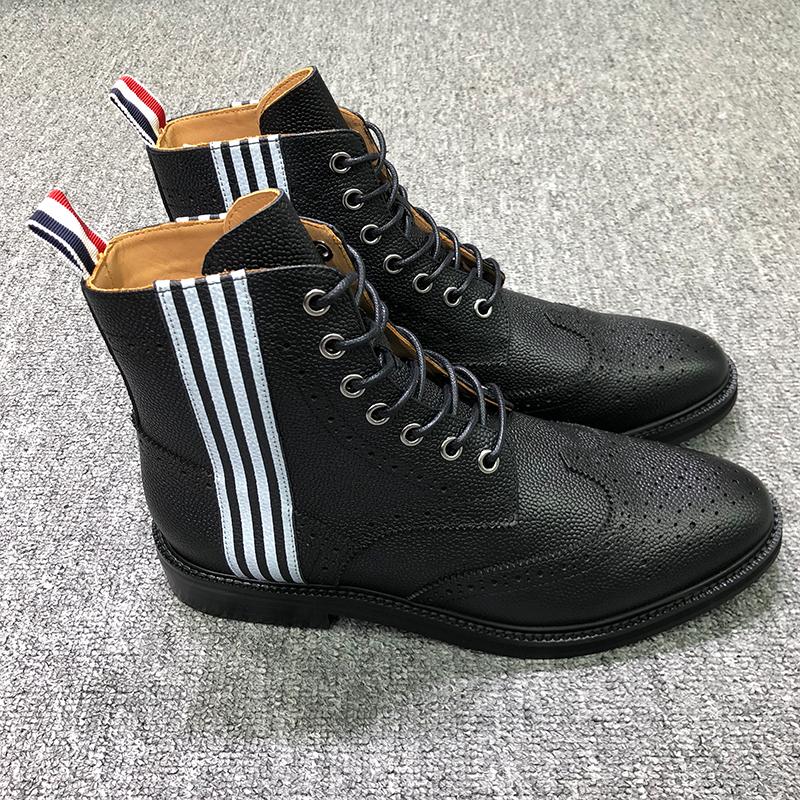 

Mens Martin Boots Classic Black 4 Bar Stripped Genuine Leather Shoes Luxury Brand Formal Business Leather Men S Boots