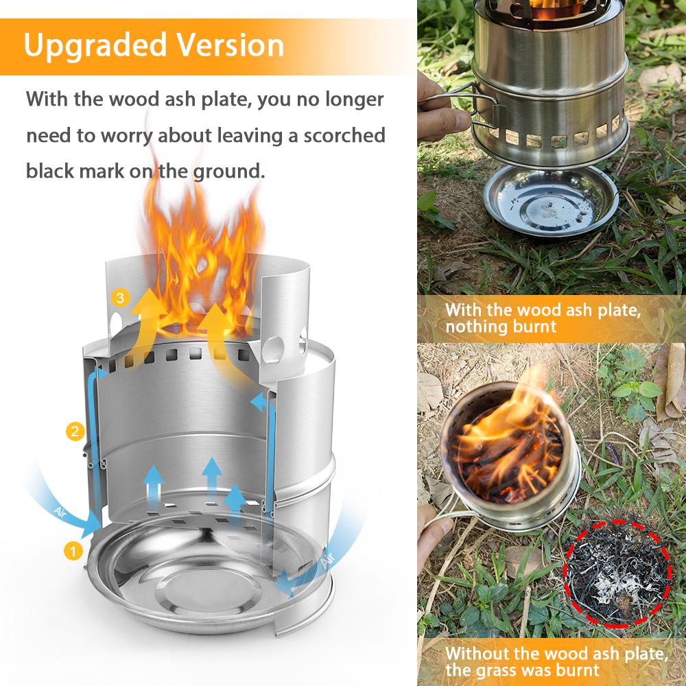 TOMSHOO Upgrade Camping Stove /& Backpacking Stove with Wood Ash Plate /& Foldable Handle Portable Folding Windproof Wood Burning Stove Compact Stainless Steel Alcohol Stove Outdoor Camping
