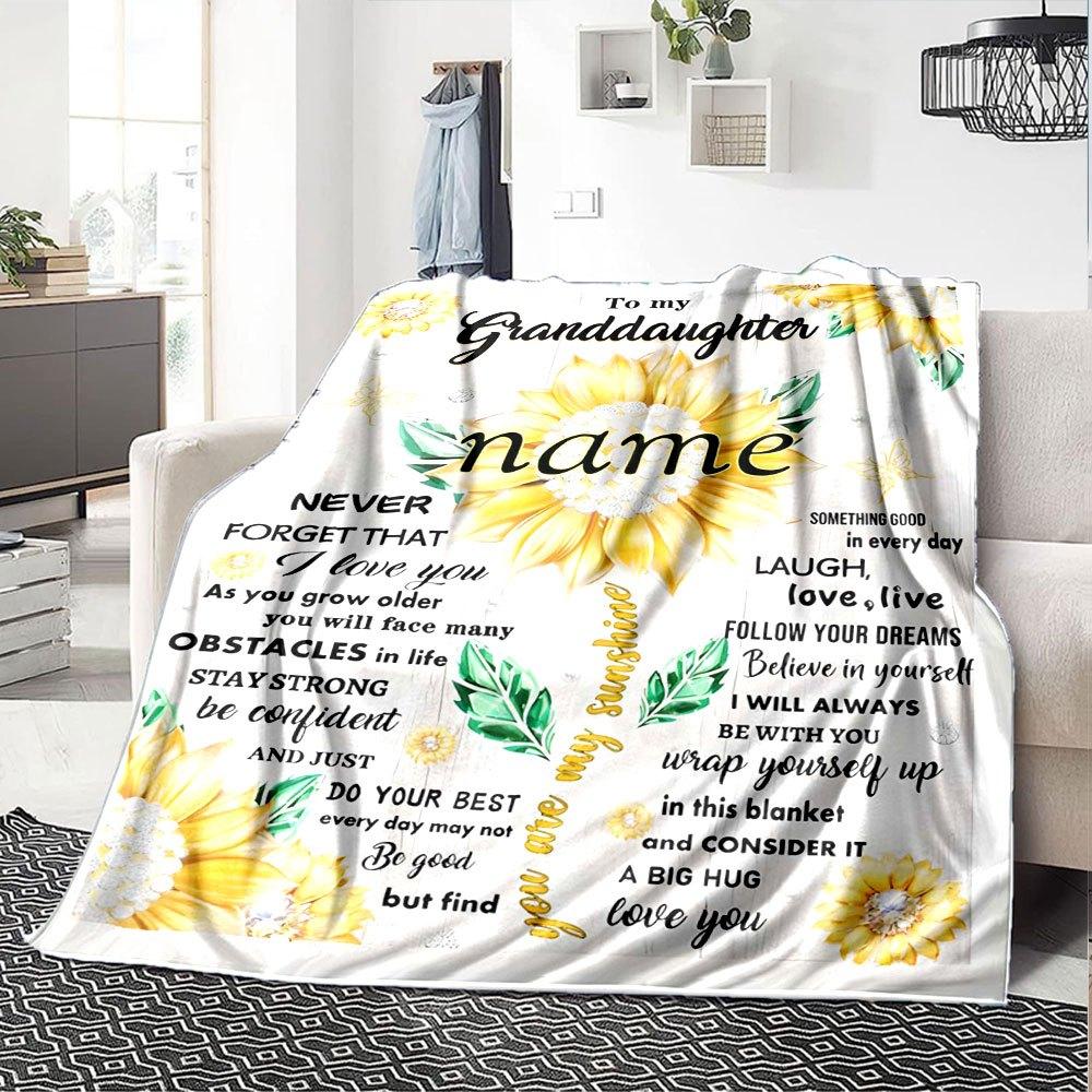Sunflower Love For Granddaughter Cozy Personalized Blanket Personalized Text Durable Comfort Throw For Sofa Couch Office Bed Picnics Ideal For All
