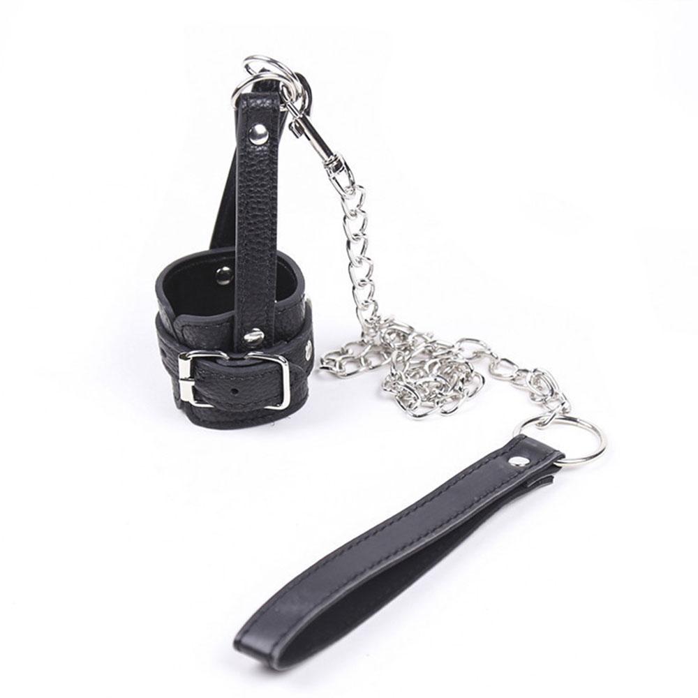 Leather Ball Stretcher with Leash Tug Down Scrotum Penis Ring Chastity Cock Cage BDSM Sex Toys For Men Discreet Shipping
