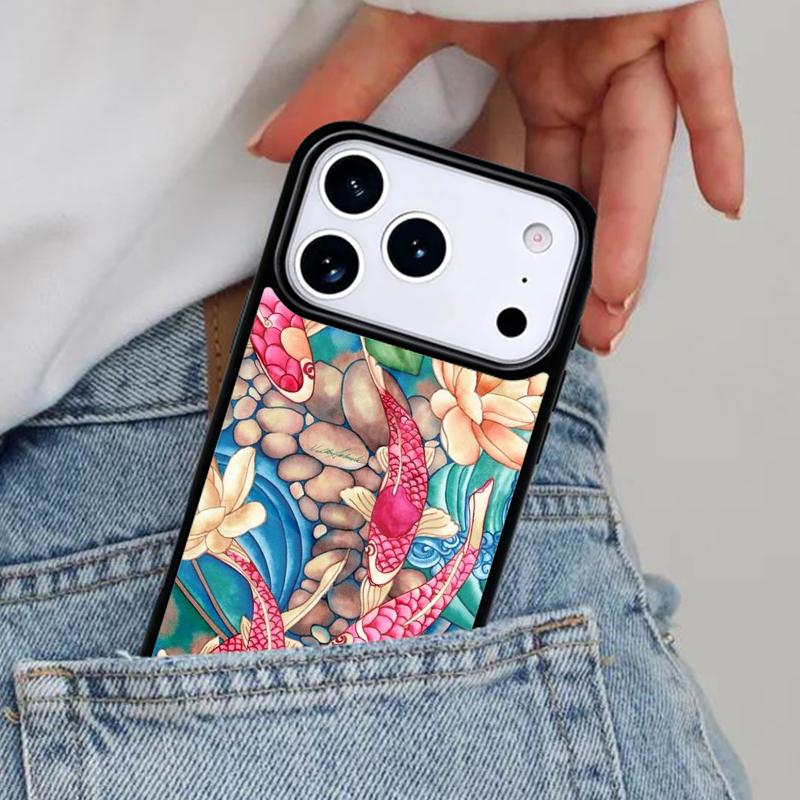 Japanese Koi Fish Phone Case for iPhone 16e 15 14 13 12 17 Pro Max Plus Air 17pro Cover Coque