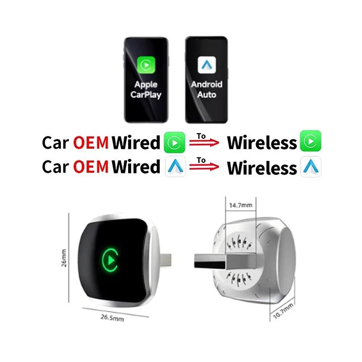 

Смарт беспроводной адаптер CarPlay Android Auto 2 в 1, Plug & Play, стабильное BT WiFi соединение, Carplay Connect, обновляемый по OTA, подходит для 99% автомобилей CHINA серебряный