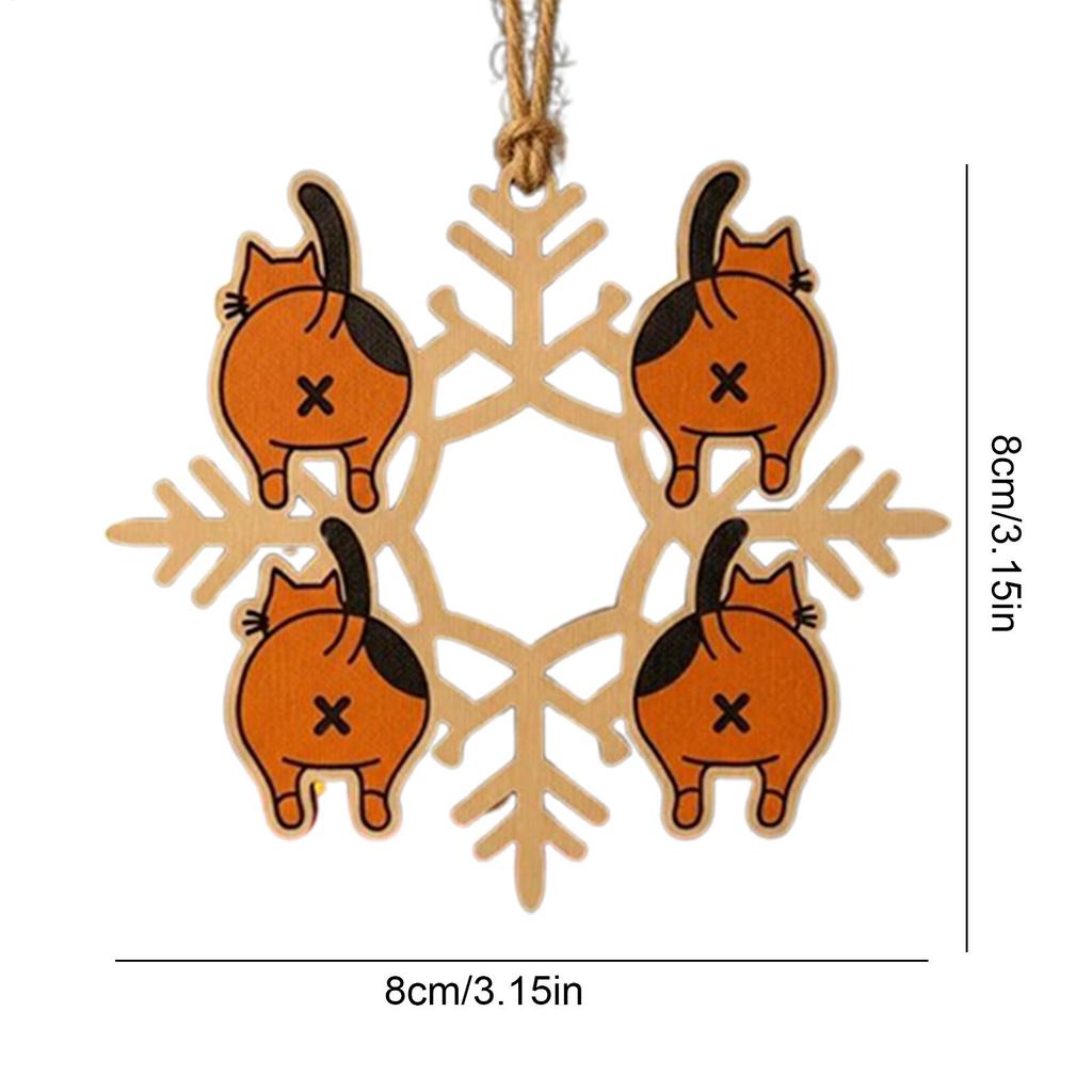 Cat Butt Wooden Snowflake Ornament 2D Cat Butt Snow Wood Ornament Christmas Tree Pendant Decoration For Backpack Keychain Charm