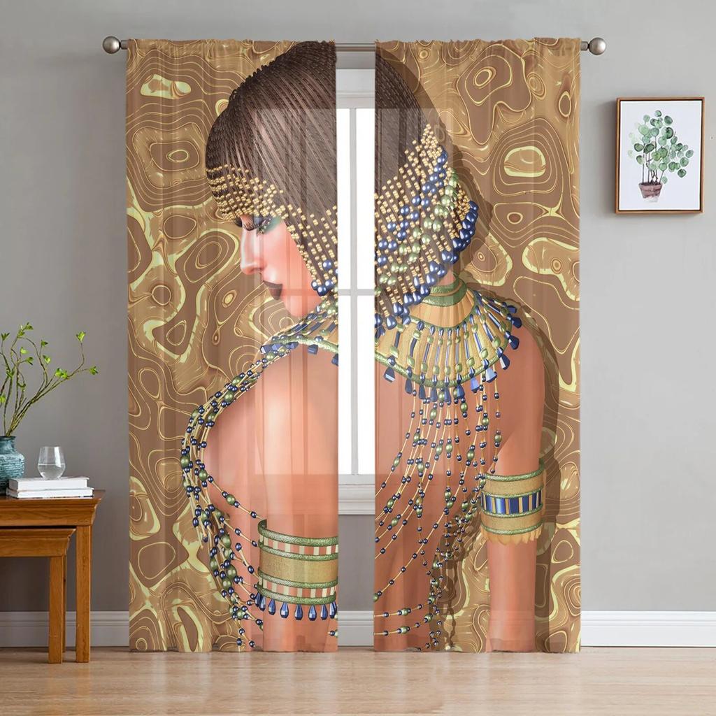 Woman Mural Window Curtains for Living Room Kitchen Door Curtain Sheer Curtains for Bedroom
