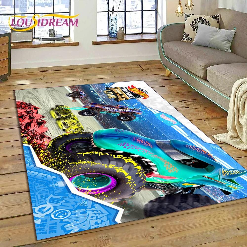 Tapete Cartoon Monster Truck Monster Jam para Sala de Estar Quarto Decoração de Casa, Tapete de Chão Antiderrapante Decoração para Sofá Capacho