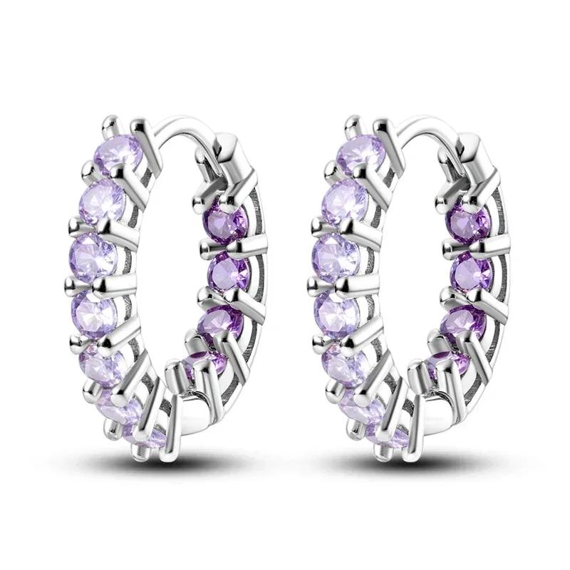 925 Sterling Silver Purple Series Feather Butterfly Dream Catcher Firefly Zircon Earrings for Women Luxury Jewelry Wedding Gift