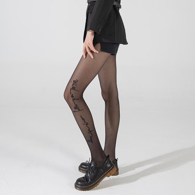 

Plus-size polka dot stockings, black silk mesh with letter patterns, Lolita style, spring/summer thin sheer pantyhose with back seam and jacquard Average Size（80-130Jin
