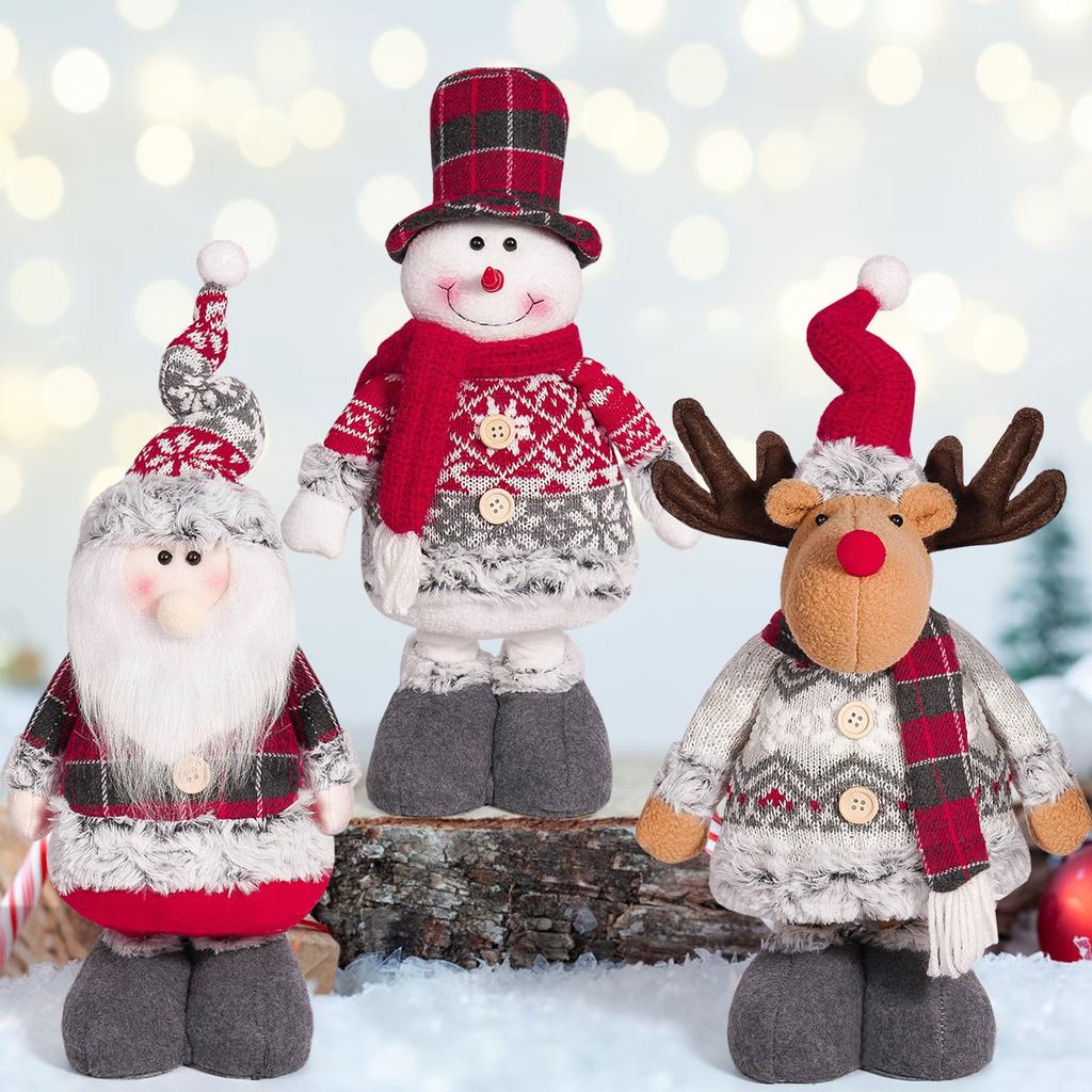 Christmas Snowman, Elderly Man, Reindeer Doll Toy Decoration, Christmas Extendable Standing Posture Figurine Decoration Gifts