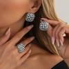 Salircon Retro Gold Color Irregular Chunky Opening Rings Stud Earrings Set Creative Trendy Geometric Knuckle Ring Charm Jewelry