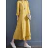 Improved Mandarin Collar Cotton-Linen Dress, Spring Autumn Double-Layer Zen Tea Wear, Artistic Retro Women's Clothing