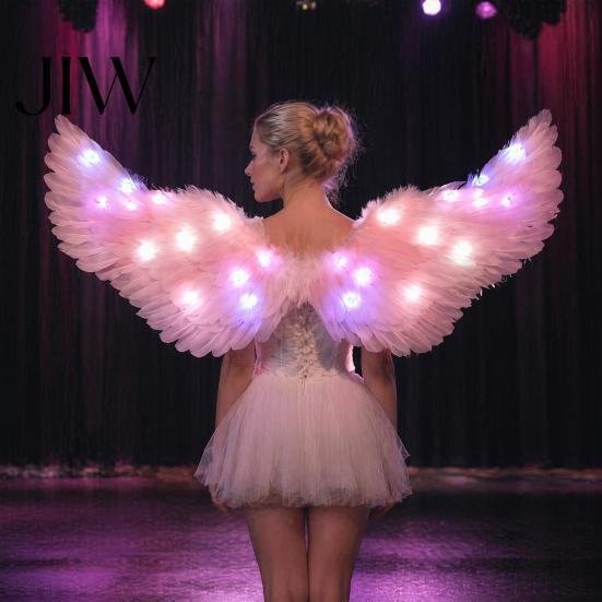 Christmas Angel Costume Accessories LED Light Up Wings Feather for Kids, Dark Guardian Glowing Fairy Wings, Halloween Cosplay Party Performance Props