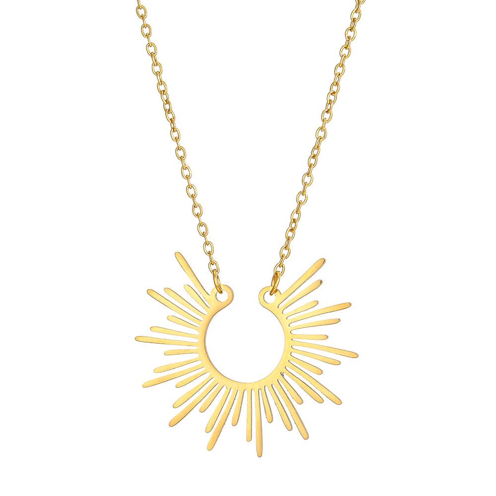 High-End Stainless Steel Sunflower Pendant Necklace - Luxurious Fashion Jewelry for Women