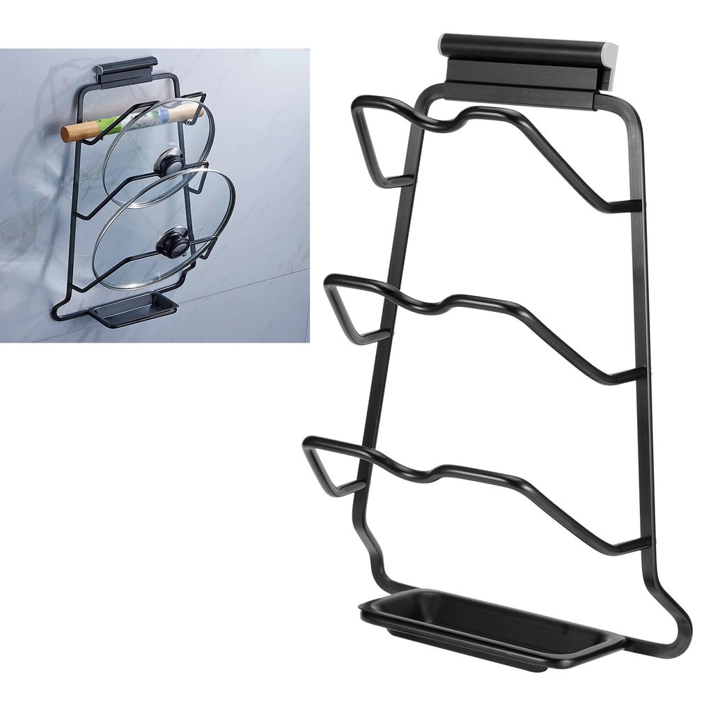 Black Wall Mounted Pot Lid Storage Rack Cutting Board Stand Organizer Kitchen Accessory(Black SType Space Aluminum