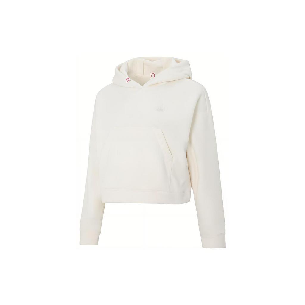 Adidas Solid Color Hooded Sports Fitness Casual Fleece Pullover Sweatshirt Women Tops White IP7043