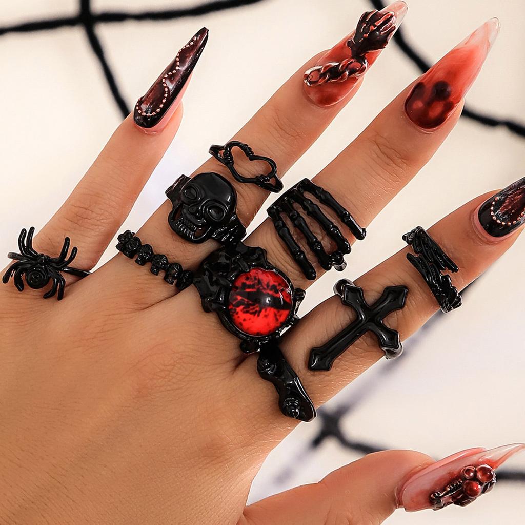 Gothic Totenkopf Ring Set Verstellbare Fingerringe Legierung Textur Dating Ringe Perfekt für Partys und Festivals Jeden Anlass