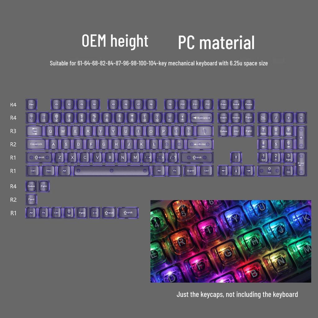Teclas para teclado mecánico Lofree PC 75/98: juego de teclas negras totalmente transparentes
