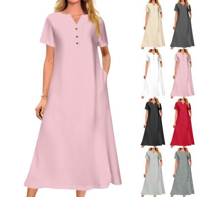 Women's Summer  Printed V-Neck Short-Sleeve Swing Dress