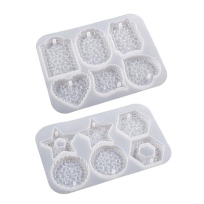 Joli Charme Rond en Forme de Cœur Moule en Résine Moule pour Porte-clés en Silicone Moule de Coulée Epoxy avec Trou Artisanat DIY Motif Diamant