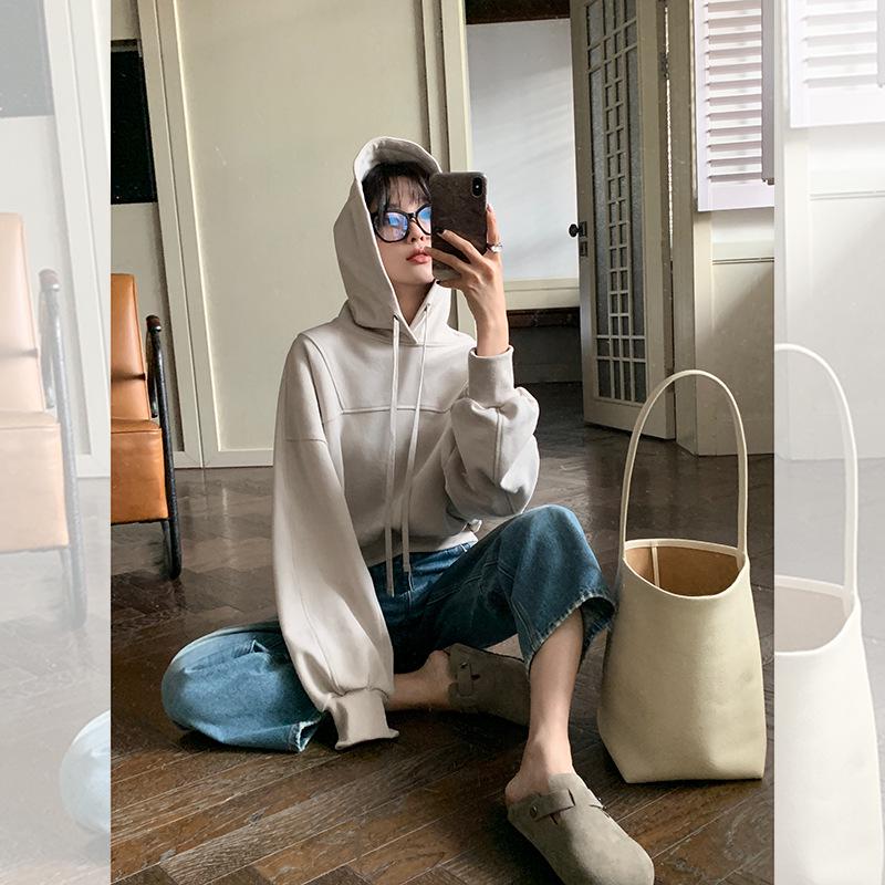 

Женская толстовка-куртка 2025 новой моды однотонная - Весенне-осенний милый продвинутый стиль L [100-120 lbs recommended] серый